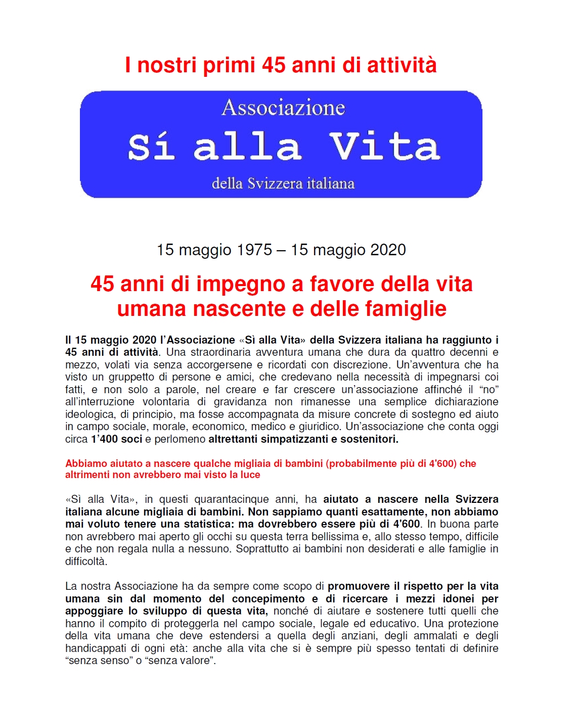 I nostri primi 45 anni di attività